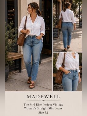 Madewell The Mid Rise Perfect Vintage Women’s Straight Slim Jeans Sz 32